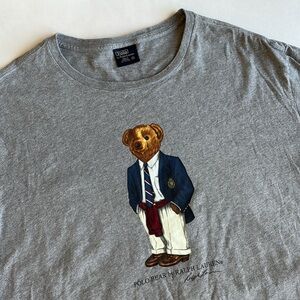 Vintage‎ 90’s Polo Ralph Lauren Bear Preppy Graphic SS Tshirt Gray Mens Size XXL